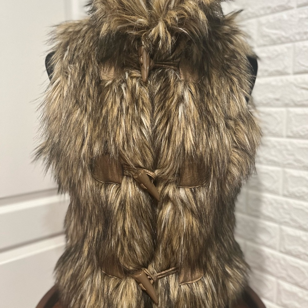SMALL Faux fur vest shades of black tan and browns